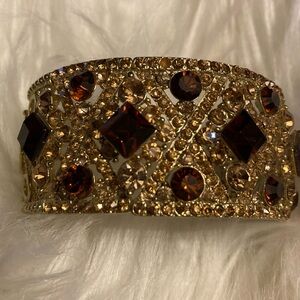 Gold-Tone Brown Crystal Statement Cuff Bracelet